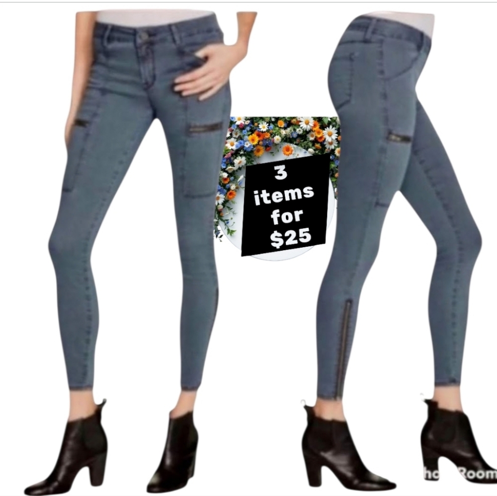 NWT Pistola Topanga Cargo Moto Skinny Jeans Grey Ankle Zip 30